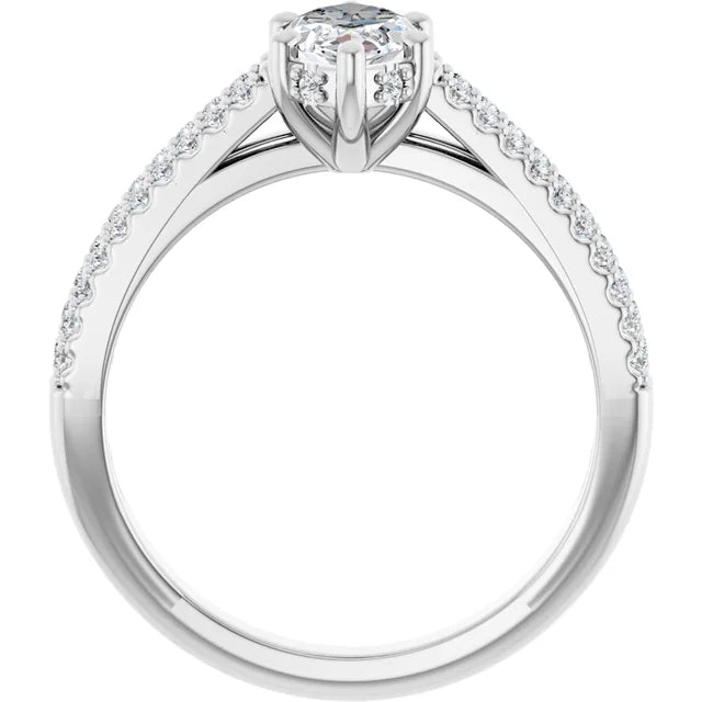 14K White Gold 7/8 CTW Marquise Diamond Ring with Double Pavé Split Shank