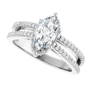14K White Gold 7/8 CTW Marquise Diamond Ring with Double Pavé Split Shank