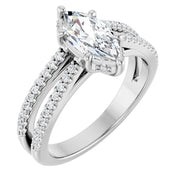 14K White Gold 7/8 CTW Marquise Diamond Ring with Double Pavé Split Shank