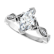14K White Gold 9/10 CTW Marquise Diamond Engagement Ring with Celtic-Inspired Accents