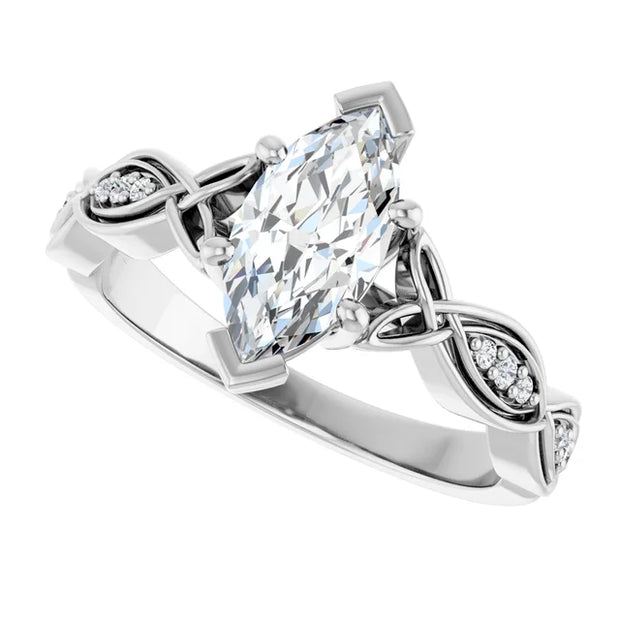 14K White Gold 9/10 CTW Marquise Diamond Engagement Ring with Celtic-Inspired Accents