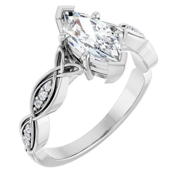 14K White Gold 9/10 CTW Marquise Diamond Engagement Ring with Celtic-Inspired Accents