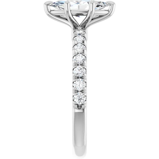 14K White Gold 9/10 CTW Marquise Diamond Engagement Ring with Pavé Band