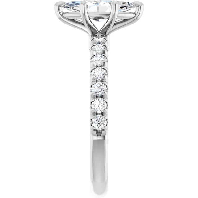 14K White Gold 9/10 CTW Marquise Diamond Engagement Ring with Pavé Band