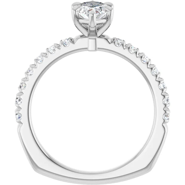 14K White Gold 9/10 CTW Marquise Diamond Engagement Ring with Pavé Band