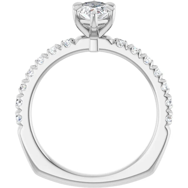 14K White Gold 9/10 CTW Marquise Diamond Engagement Ring with Pavé Band
