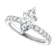 14K White Gold 9/10 CTW Marquise Diamond Engagement Ring with Pavé Band