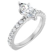 14K White Gold 9/10 CTW Marquise Diamond Engagement Ring with Pavé Band
