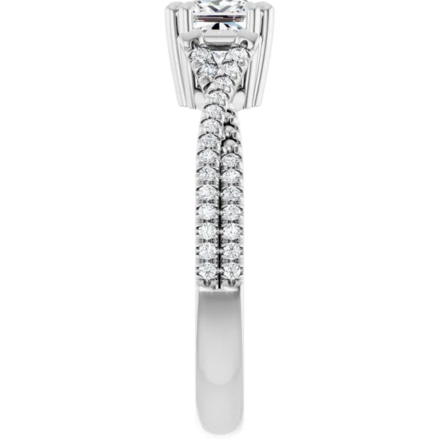 14K White Gold 9/10 CTW Princess Diamond Engagement Ring with Twisted Pavé Shank