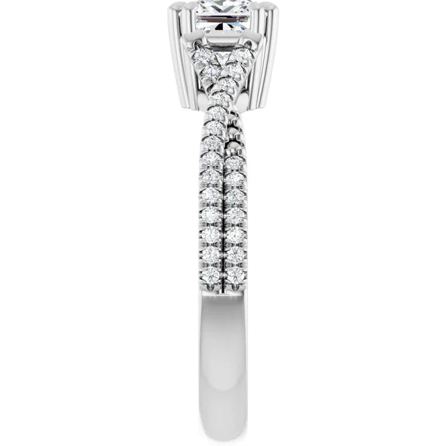 14K White Gold 9/10 CTW Princess Diamond Engagement Ring with Twisted Pavé Shank