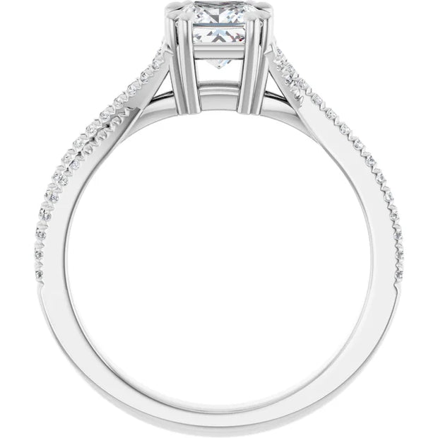14K White Gold 9/10 CTW Princess Diamond Engagement Ring with Twisted Pavé Shank