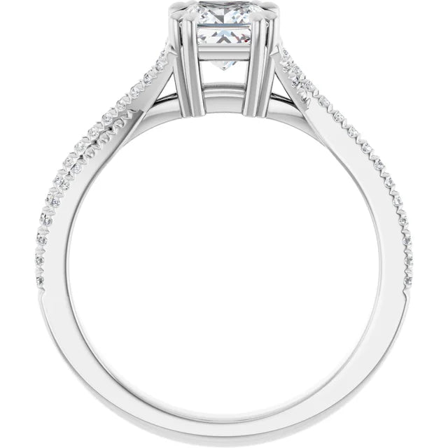 14K White Gold 9/10 CTW Princess Diamond Engagement Ring with Twisted Pavé Shank