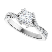 14K White Gold 9/10 CTW Princess Diamond Engagement Ring with Twisted Pavé Shank
