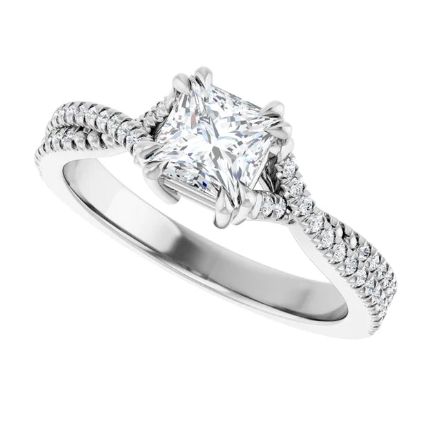14K White Gold 9/10 CTW Princess Diamond Engagement Ring with Twisted Pavé Shank