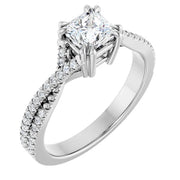 14K White Gold 9/10 CTW Princess Diamond Engagement Ring with Twisted Pavé Shank