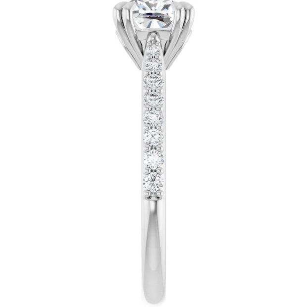 14K White Gold 9/10 CTW Round Diamond Engagement Ring with Pavé Band