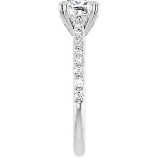 14K White Gold 9/10 CTW Round Diamond Engagement Ring with Pavé Band