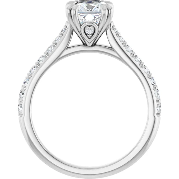 14K White Gold 9/10 CTW Round Diamond Engagement Ring with Pavé Band