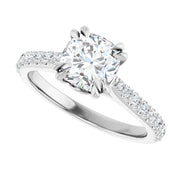 14K White Gold 9/10 CTW Round Diamond Engagement Ring with Pavé Band