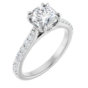 14K White Gold 9/10 CTW Round Diamond Engagement Ring with Pavé Band
