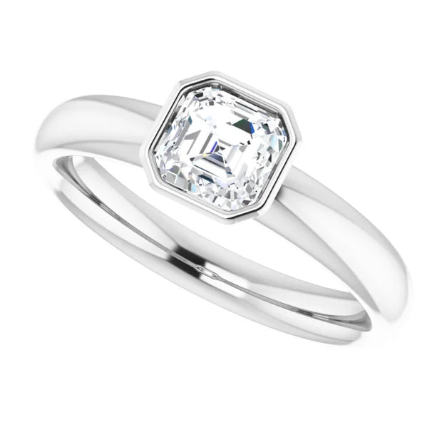 14K White Gold Asscher-Cut Diamond Engagement Ring with 3/4 CT Bezel-Set Center Stone