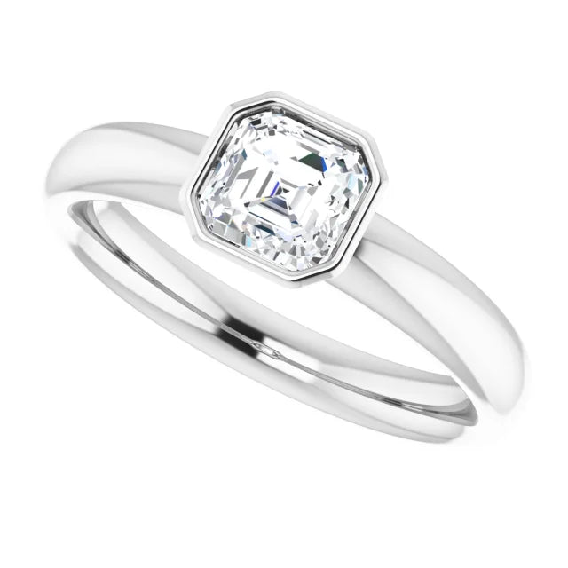 14K White Gold Asscher-Cut Diamond Engagement Ring with 3/4 CT Bezel-Set Center Stone