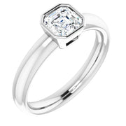 14K White Gold Asscher-Cut Diamond Engagement Ring with 3/4 CT Bezel-Set Center Stone