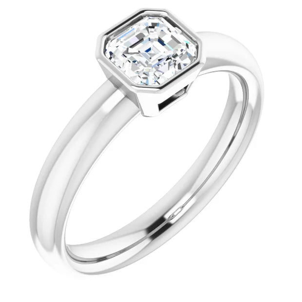 14K White Gold Asscher-Cut Diamond Engagement Ring with 3/4 CT Bezel-Set Center Stone