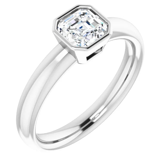 14K White Gold Asscher-Cut Diamond Engagement Ring with 3/4 CT Bezel-Set Center Stone