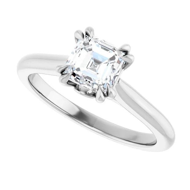 14K White Gold Asscher-Cut Solitaire Engagement Ring with 1 CT Center and Double Claw 8-Prong Setting