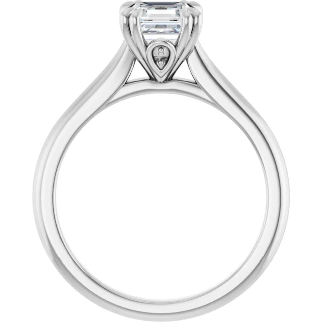 14K White Gold Asscher-Cut Solitaire Engagement Ring with 1 CT Center and Double Claw 8-Prong Setting