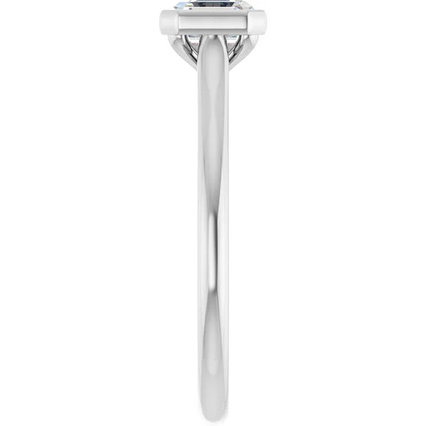 14K White Gold Asscher-Cut Bezel-Set Diamond Engagement Ring with 1 CT Center Stone