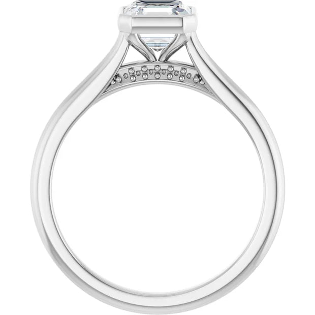 14K White Gold Asscher-Cut Bezel-Set Diamond Engagement Ring with 1 CT Center Stone