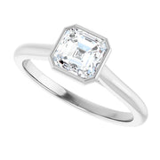14K White Gold Asscher-Cut Bezel-Set Diamond Engagement Ring with 1 CT Center Stone