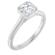 14K White Gold Asscher-Cut Bezel-Set Diamond Engagement Ring with 1 CT Center Stone
