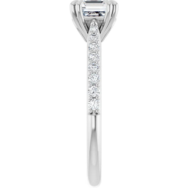 14K White Gold Asscher-Cut Diamond Engagement Ring with 1 CT Center and 1 1/4 CTW Diamond Accents with Double Claw Prongs