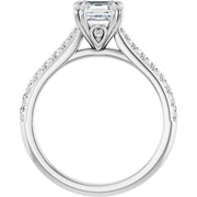 14K White Gold Asscher-Cut Diamond Engagement Ring with 1 CT Center and 1 1/4 CTW Diamond Accents with Double Claw Prongs