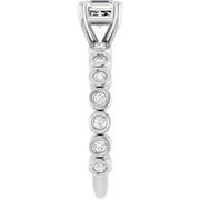 14K White Gold Asscher-Cut Diamond Engagement Ring with Bezel-Set Round Diamond Band 3/4 CT Center Stone