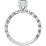 14K White Gold Asscher-Cut Diamond Engagement Ring with Bezel-Set Round Diamond Band 3/4 CT Center Stone