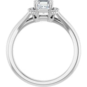 14K White Gold Asscher-Cut Diamond Engagement Ring with Claw Prongs and Diamond Halo Accents 3/4 CT Center Stone