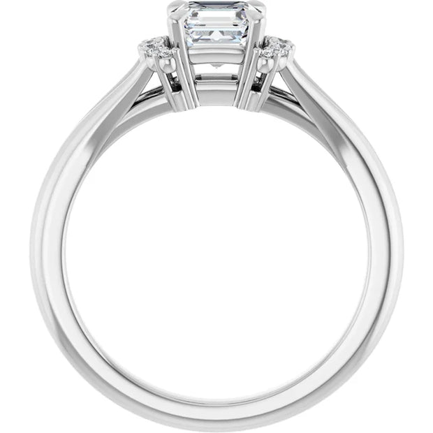 14K White Gold Asscher-Cut Diamond Engagement Ring with Claw Prongs and Diamond Halo Accents 3/4 CT Center Stone
