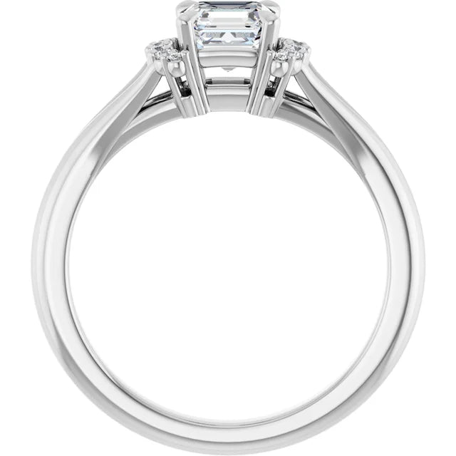 14K White Gold Asscher-Cut Diamond Engagement Ring with Claw Prongs and Diamond Halo Accents 3/4 CT Center Stone