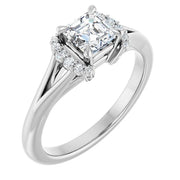 14K White Gold Asscher-Cut Diamond Engagement Ring with Claw Prongs and Diamond Halo Accents 3/4 CT Center Stone