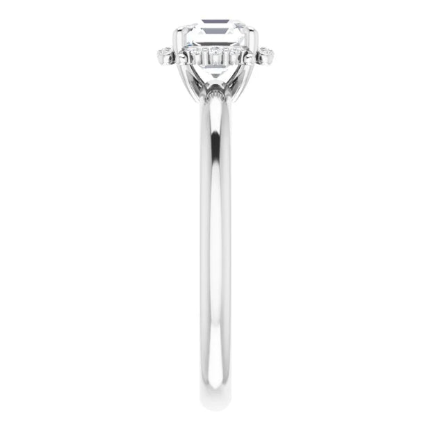14K White Gold Asscher-Cut Diamond Engagement Ring with Milgrain Halo Accents 3/4 CT Center Stone