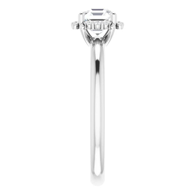 14K White Gold Asscher-Cut Diamond Engagement Ring with Milgrain Halo Accents 3/4 CT Center Stone