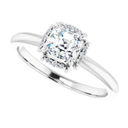 14K White Gold Asscher-Cut Diamond Engagement Ring with Milgrain Halo Accents 3/4 CT Center Stone