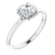 14K White Gold Asscher-Cut Diamond Engagement Ring with Milgrain Halo Accents 3/4 CT Center Stone