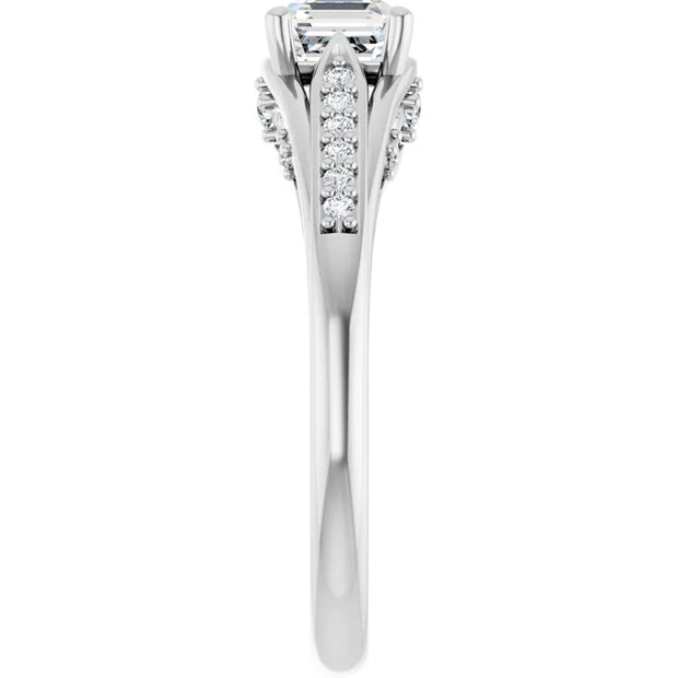 14K White Gold Asscher-Cut Diamond Engagement Ring with Split Shank and Diamond Accents 3/4 CT Center Stone
