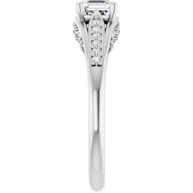 14K White Gold Asscher-Cut Diamond Engagement Ring with Split Shank and Diamond Accents 3/4 CT Center Stone