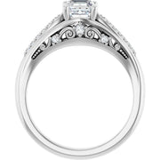 14K White Gold Asscher-Cut Diamond Engagement Ring with Split Shank and Diamond Accents 3/4 CT Center Stone